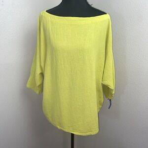Oh My Gauze! Tunic Women's OS Yellow/Green Crinkle‎ Boxy Lagenlook Boho Artsy